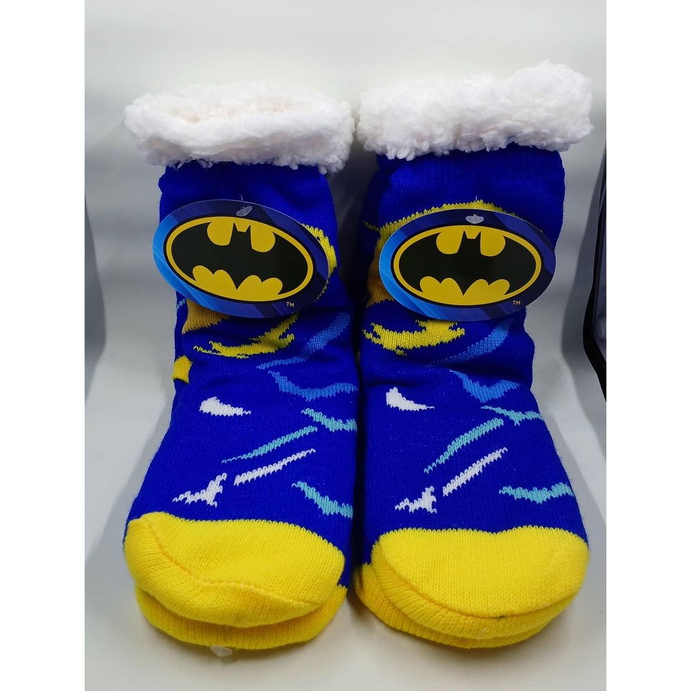 Batman DC Comics One Size Blue Sherpa Lined Non Slip Slipper Cozy Set of 2